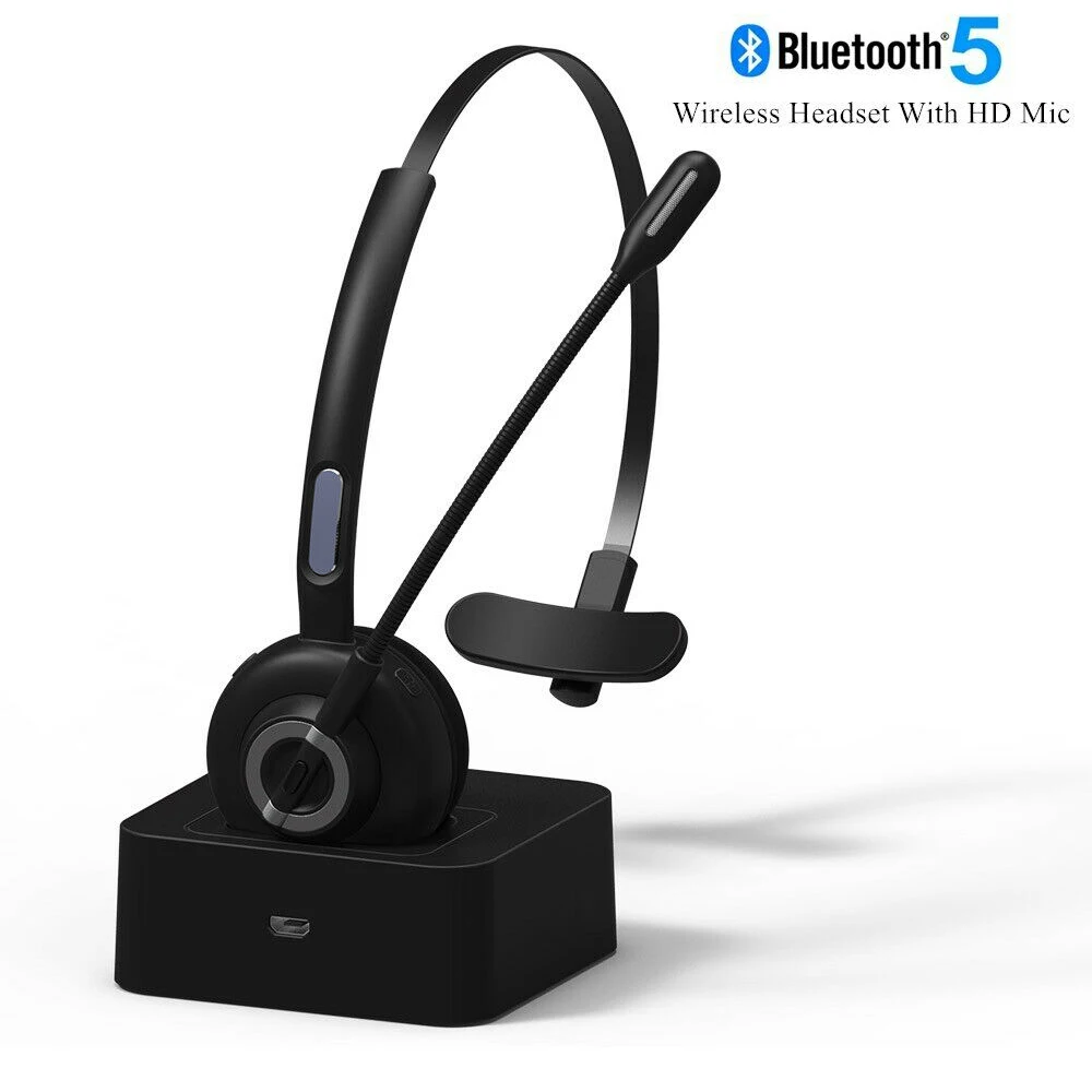 

M97 Bluetooth 5.0 Headphones with Mic Charging Base Wireless Earbuds Hands-Free Noise Cancelling Headset for Driver Call Center