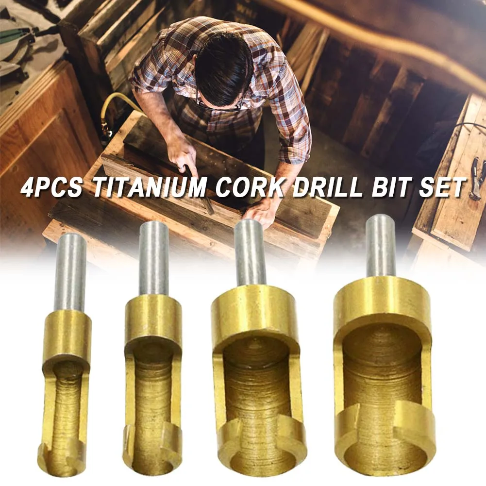 

4pcs Tenon DIY Portable Bored Hole Accessories Woodwork Tools Titanium Cork Drill Bit Set Professional Plug Cutter Rustproof