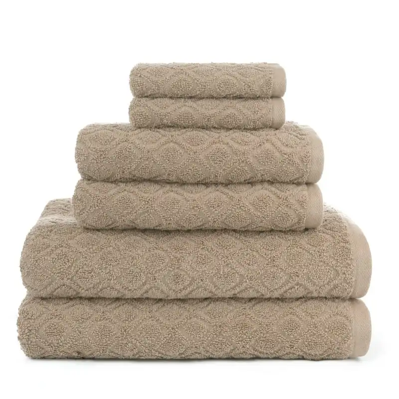 

Park Studio Kingsboro Modified Diamond Textured 6 Piece Bath Towel Set in Agate Tan for SPA Bathroom Bath Towels for Adults Chil