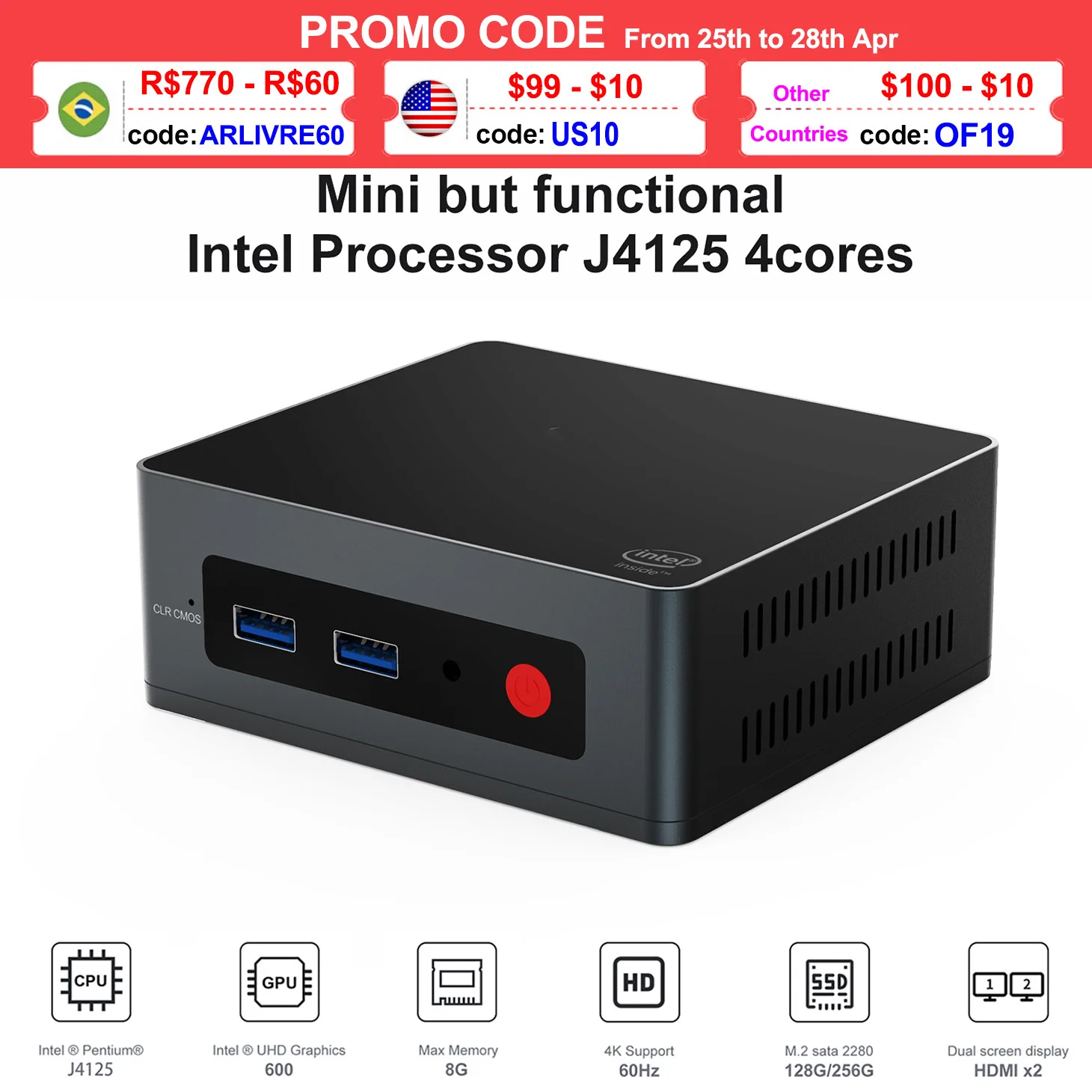 

Beelink gk mini pc intel celeron j4125 8gb ddr4 128gb/256gb ssd windows 11 pro wifi duplo, 4k uhd win10 desktop nuc gigabit lan