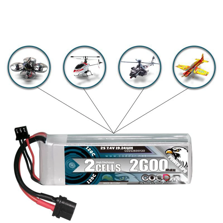 

CD2S2600120 2600MAH 2S 7.4V 120C Airplane Model Fixed Wing UAV Rechargeable Lithium Battery Pack