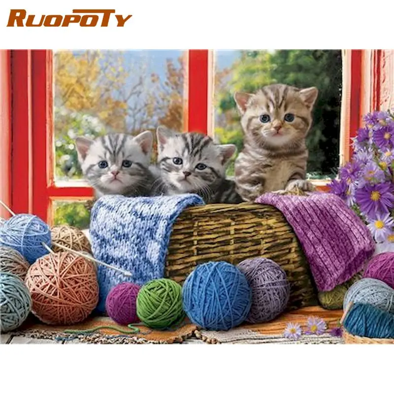 

RUOPOTY Picture By Number Animals Kits DIY Unique Gift Painting By Number Kittens On Canvas HandPainted Home Decoration Art Gift