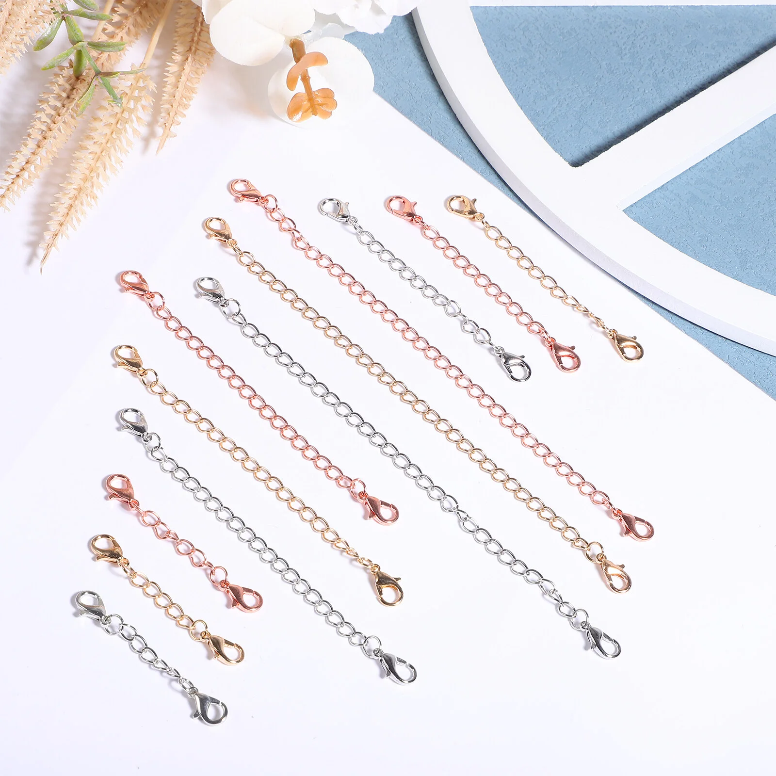 12 Pcs Charm Rose Gold Bracelet Chain Extenders Long Necklace Jewelry Making Alloy