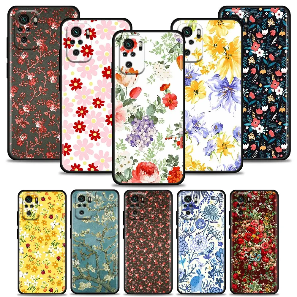 

Hand Painted Flower Phone Case for Redmi 10 9 9A 9C 9i Case K20 K30 K40 Plus Note 10 11 Pro Soft Silicone Cover