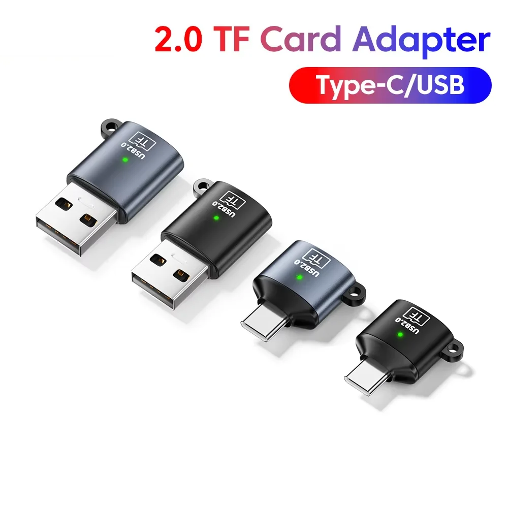 Фото Устройство для чтения карт памяти Type C/USB, USB 2.0, мини-адаптер для карт памяти TF Type C, высокоскоростной, для ПК, ноутбуков, аксессуары, устройство для чтения карт TF №1