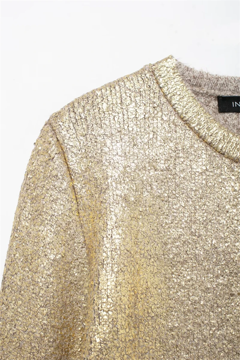 Женские топы TRAF новинка 2024 модная трикотажная куртка с текстурой металлической