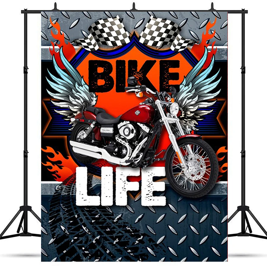 

Motorcycle Bike Theme Life Wings Photography Background Birthday Party Backdrop for Man Banner Wall Decor Photo Booth Poster