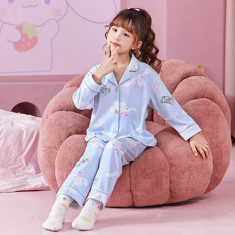Фото 2022 Sanrioed аниме Kuromi Cinnamoroll Melody Мультяшные детские пижамы для маленьких девочек мальчиков длинная Пижама подарки №3