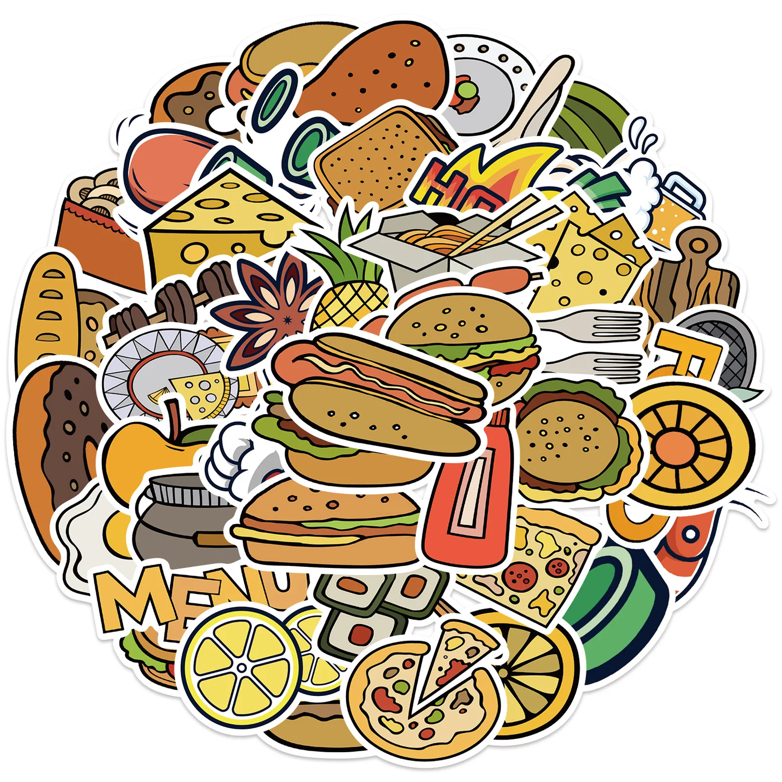 

Стикеры в виде граффити, Мультяшные креативные наклейки с изображением еды, стола, гитары, компьютера, холодильника, автомобиля, водонепроницаемые наклейки, 10/30/50 шт.