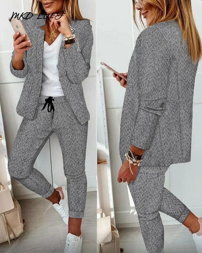 

MKDLUFI твидовый пиджак с открытой передней частью и брюки с Кулиской