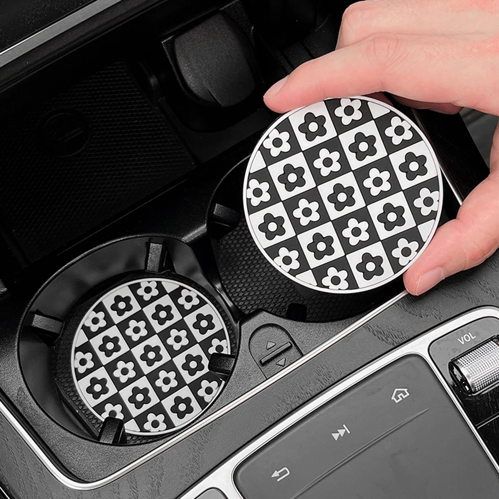 

2Pcs Floral Car Water Cup Pad, Silicone Creative Anti-skid Pad for Car Interior, Car Storage Slot Pad