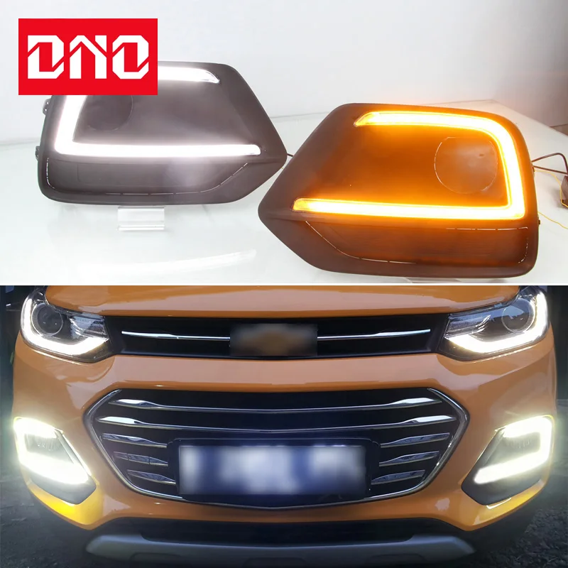 

DNO 12V LED DRL Daylights For Chevrolet Trax 2017 2018 Yellow Turn Signal Daytime Running Lamps Car Foglamp