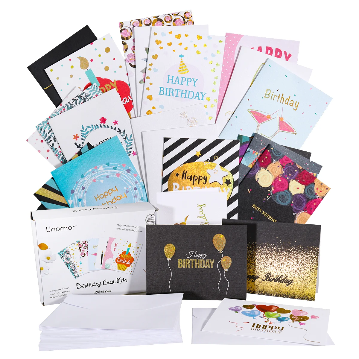 

Bulk Birthday Cards Assortment, Cards Set, 24 Designs Creative Decorative Delicate Stamp Folding Birthday Greeting Set and 26