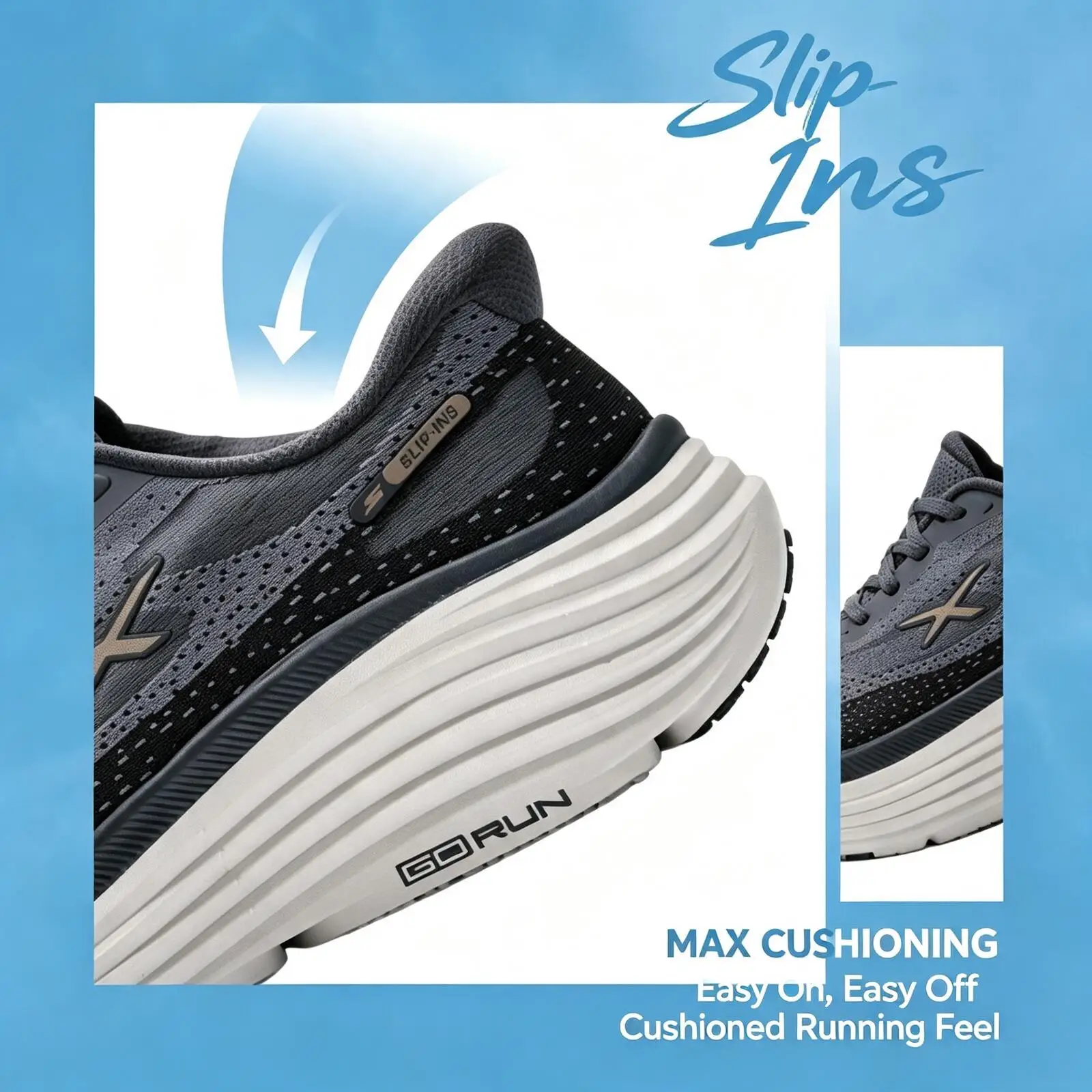 Новые мужские слипоны Skechers Max Cushioning GO RUN, серо-черные, дышащие, ультралегкие, с амортизирующей платформой, спортивная обувь. (art.: 3920dd0d53d38) - 3920dd0d53d38