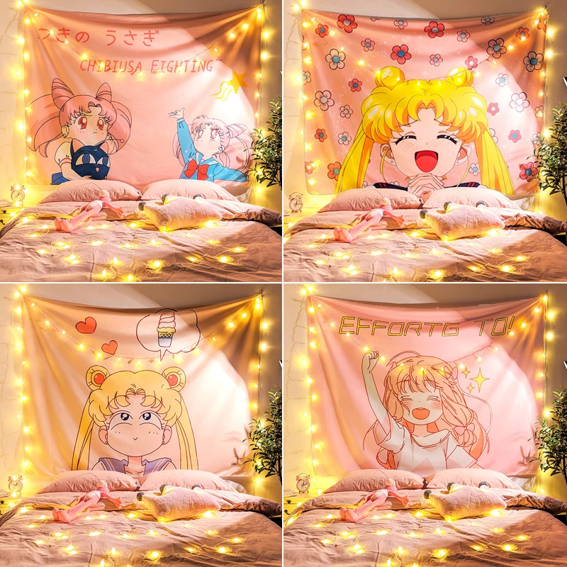 

Kawaii Girl Pink anime tapestry Cute woman girl Wall Hanging japanese korean room dorm decoration chambre femme tapestry Gift