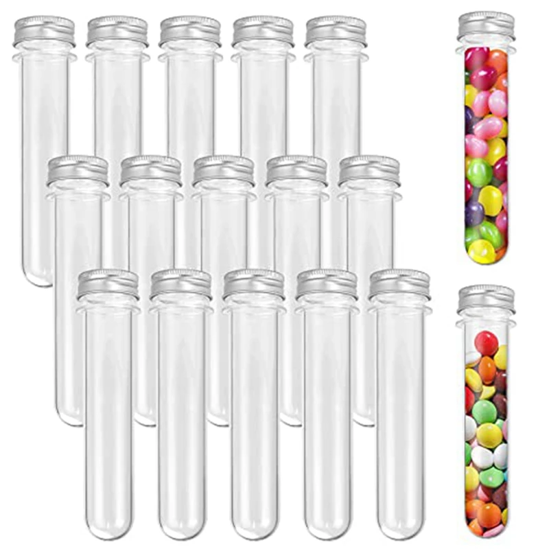 

15 Piece 100Ml Clear Plastic Test Tubes With Screw Caps And 1 Cleaning Brush For Wedding Party