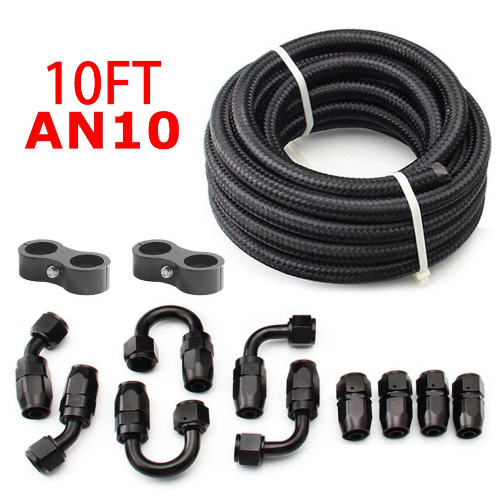 

3 м 10AN AN10 10 футов черная оплетка для масла топливные фитинги конец шланга 0 + 45 + 90 + 180 градусов масляный адаптер Комплект топливный шланг с зажимами