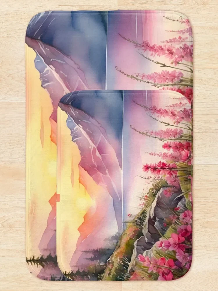 Швейцарский пейзаж в акварельном коврике для ванной комнаты использования