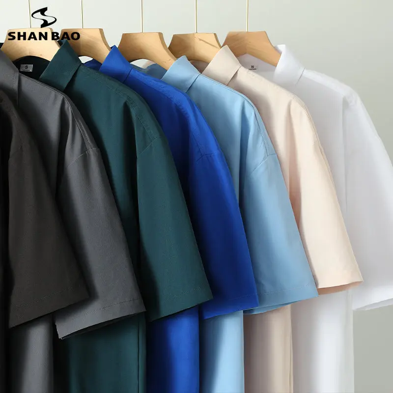 

Рубашка мужская с отложным воротником, короткий рукав, Повседневная блуза, деловой Топ, 5 цветов, черный серый белый, 3XL 4XL, на лето