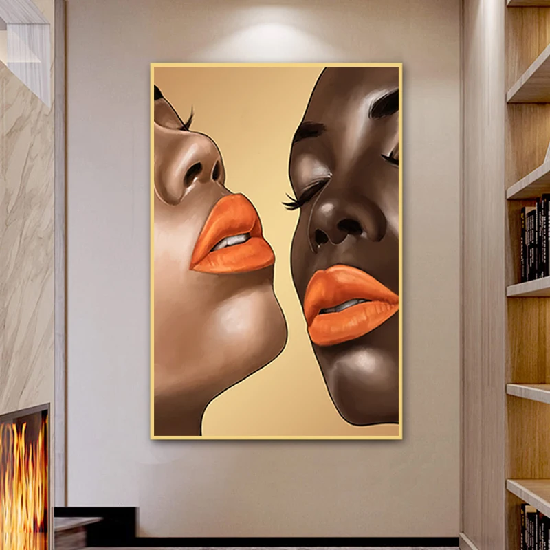

Black Woman With Orange Lips Canvas Painting Modern Art Posters and Prints Home Decoration Pictures Living Room Wall Paintings