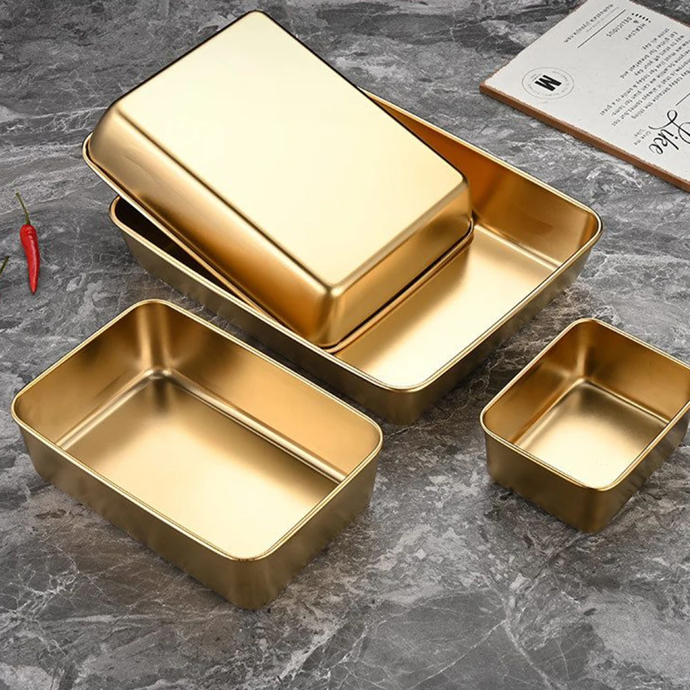 

TRAY PLATE Stainless Steel Silver/Gold Vegetable Food Meal Snack Rectangular Serving Decoration Kitchen Cooking Utensils