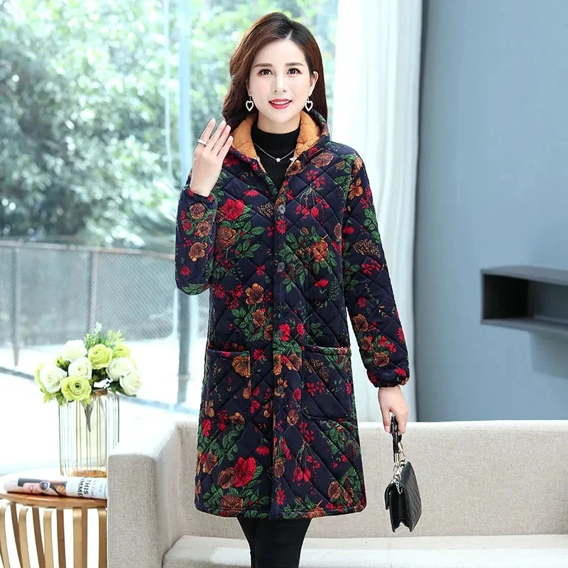 Cotton Coat Women Clothing 2022 Winter New Fashion Casual Loose Ethnic Style Padded Jacket Female Large Size Long Thick Parkas