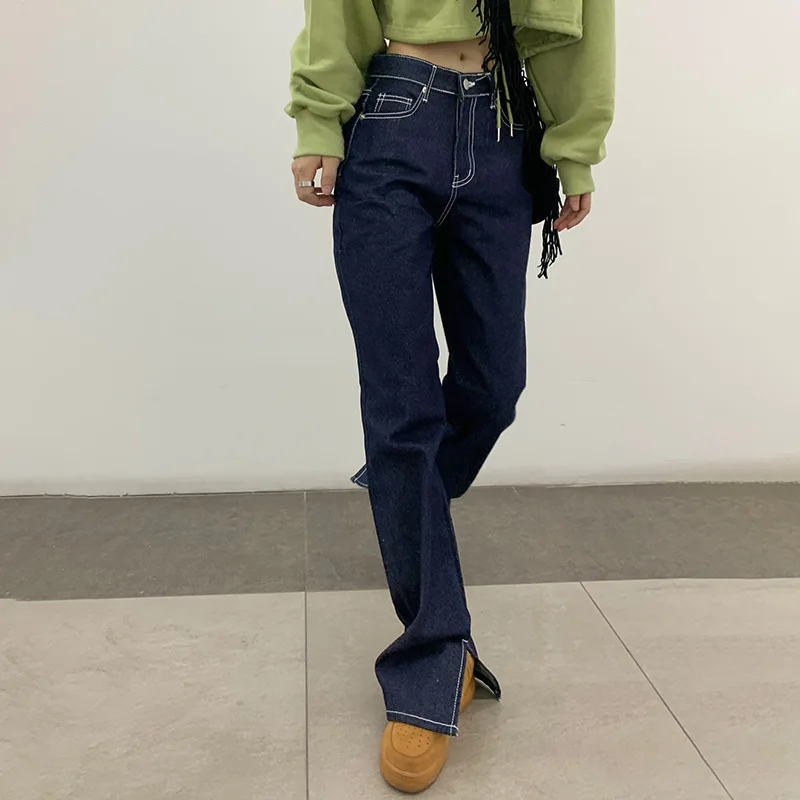 Fashion Women's Trousers Solid Color Fashion Casual High-waisted Straight Pocket Jeans Clothes for Women Fall 2021