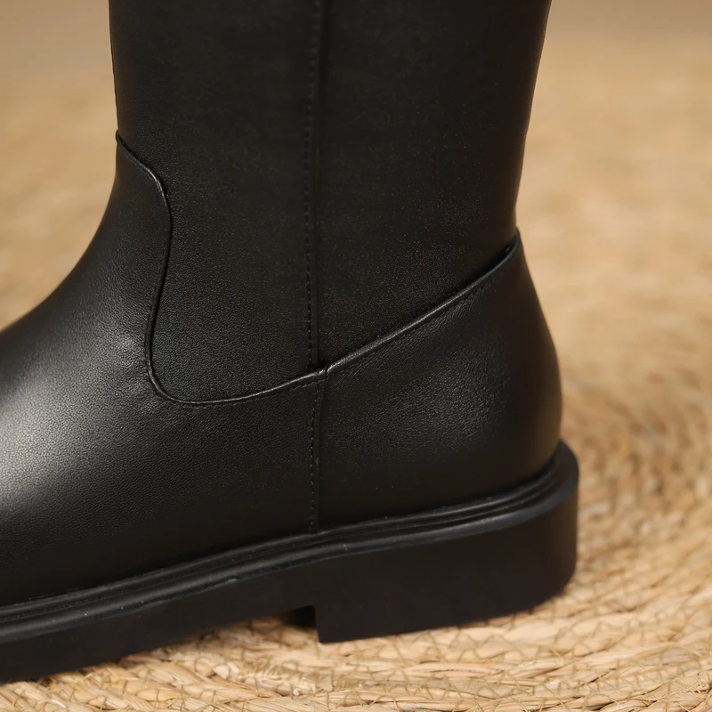 Женские высокие сапоги выше колена из натуральной воловьей кожи с круглым носком