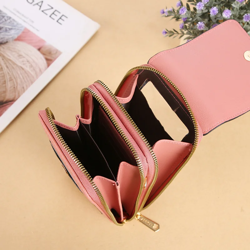 Women's Bags Soft Love Hearts Wallets Touch Screen Mobile Phone Pouch Crossbody Shoulder Handbag for Female Cheap Purse Leather