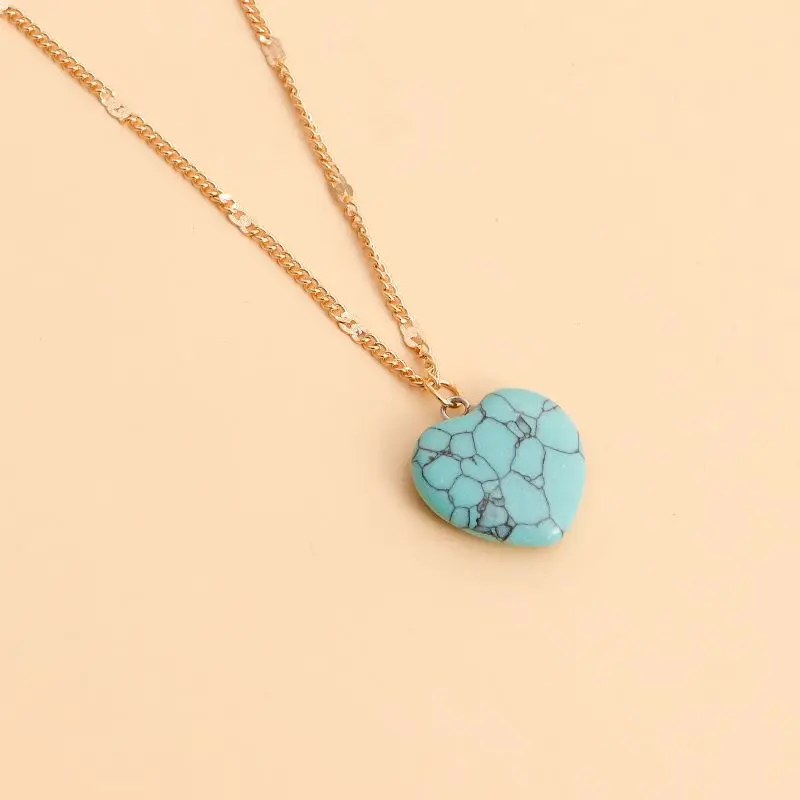 Многослойные Длинные ожерелья с бирюзовыми подвесками сердцем этнические