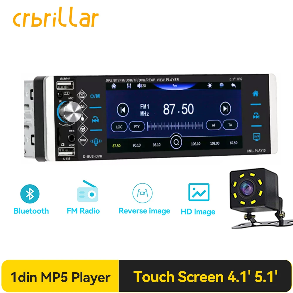 

1din Mp5 Player Touch Car Radio Bidirectional Interconnection RDS AM FM 4-USB 5.1 Inches Support Android 10 Mirrorlink Bluetooth