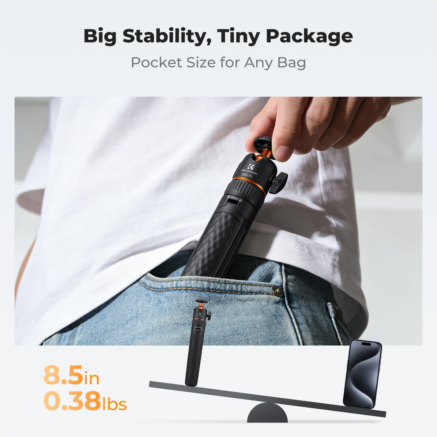 Фото Штатив K&F Concept MS-71 25,6 дюйма с функцией быстрого раскладывания для Insta360 x5, DJI Pocket 3 и Action 6 №4