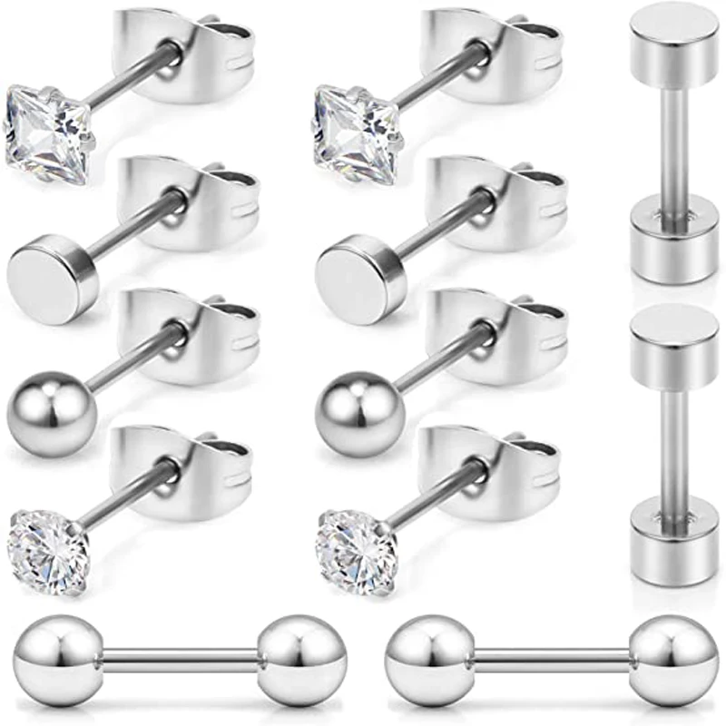 

Серьги-гвоздики гипоаллергенные для мужчин и женщин, набор из 6 пар сережек из нержавеющей стали для хрящевых тканей завитка ушной раковины,...