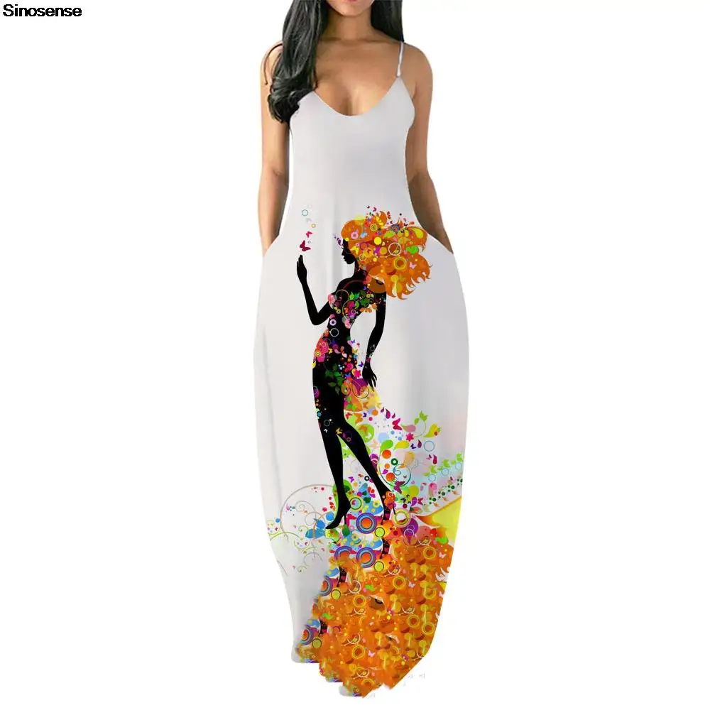 

Womens Floral Printed Summer Spaghetti Strap Dresses Sexy V Neck Cami Loose Beach Party Maxi Dress Casual A Line Dress Sundress