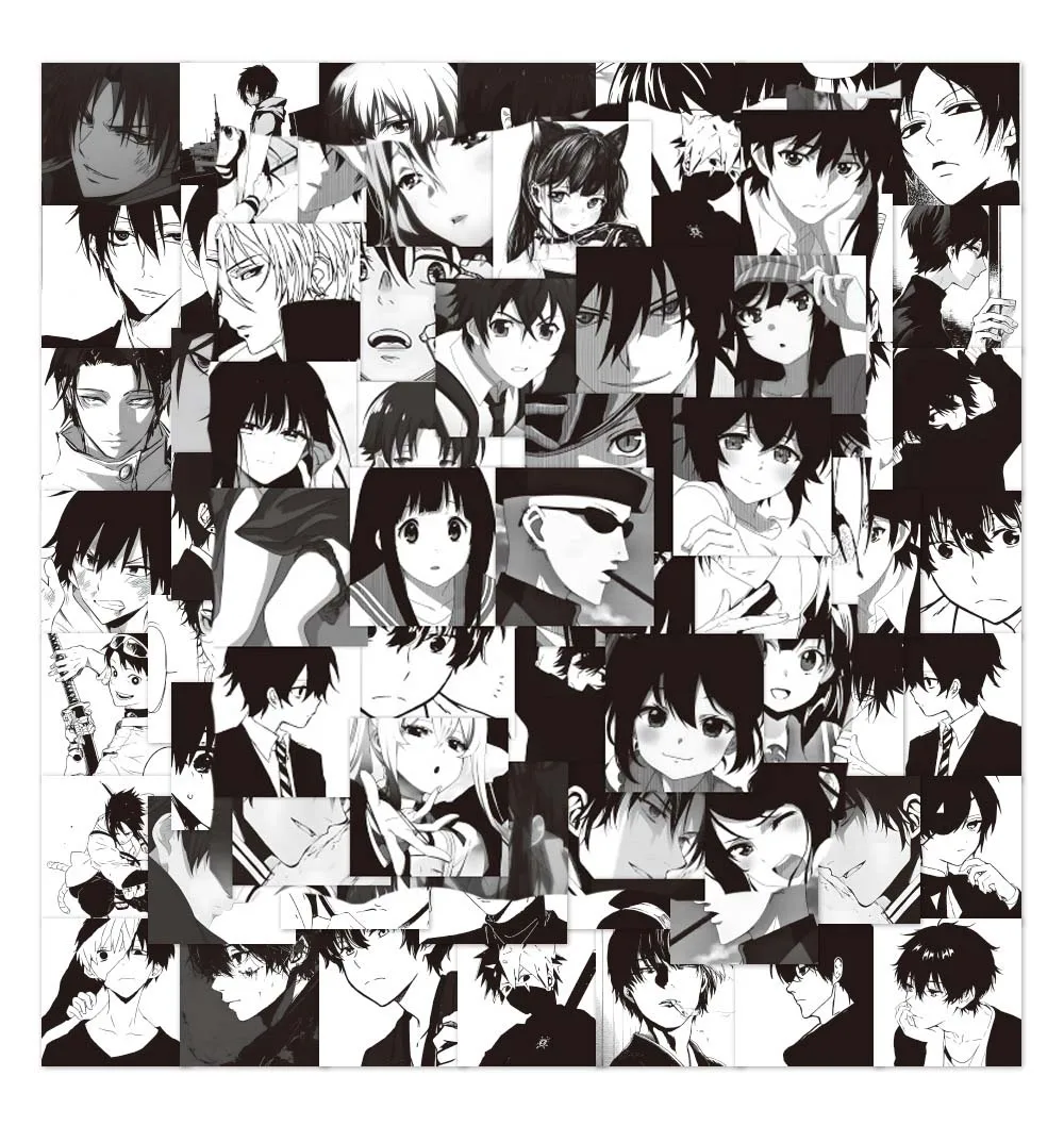 

63pcs Anime Black White Men and Women Head DIY Graffiti Stickers Pack Scrapbooking Laptop Luggage Notebook Waterproof Decals