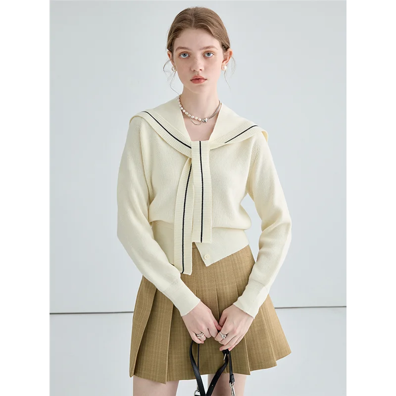 

Кофта женская в полоску с матросским воротником, Свободный вязаный кардиган в стиле преппи с коротким рукавом, топ для студентов, осень