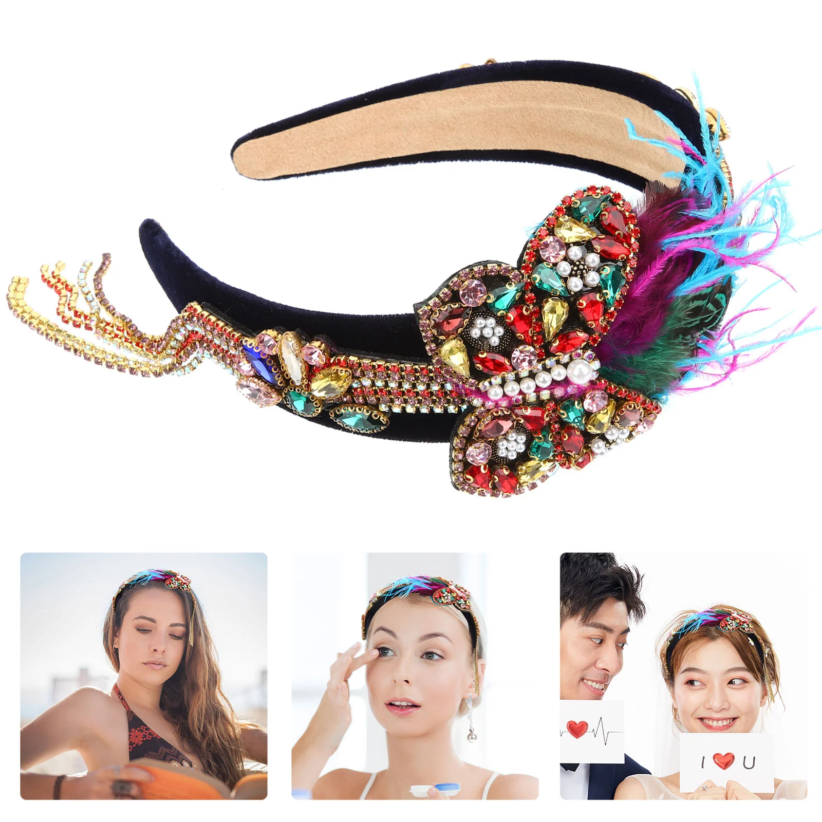 

Baroque Headband Shiny Rhinestone Headband Headdresses Butterflies Headpiece