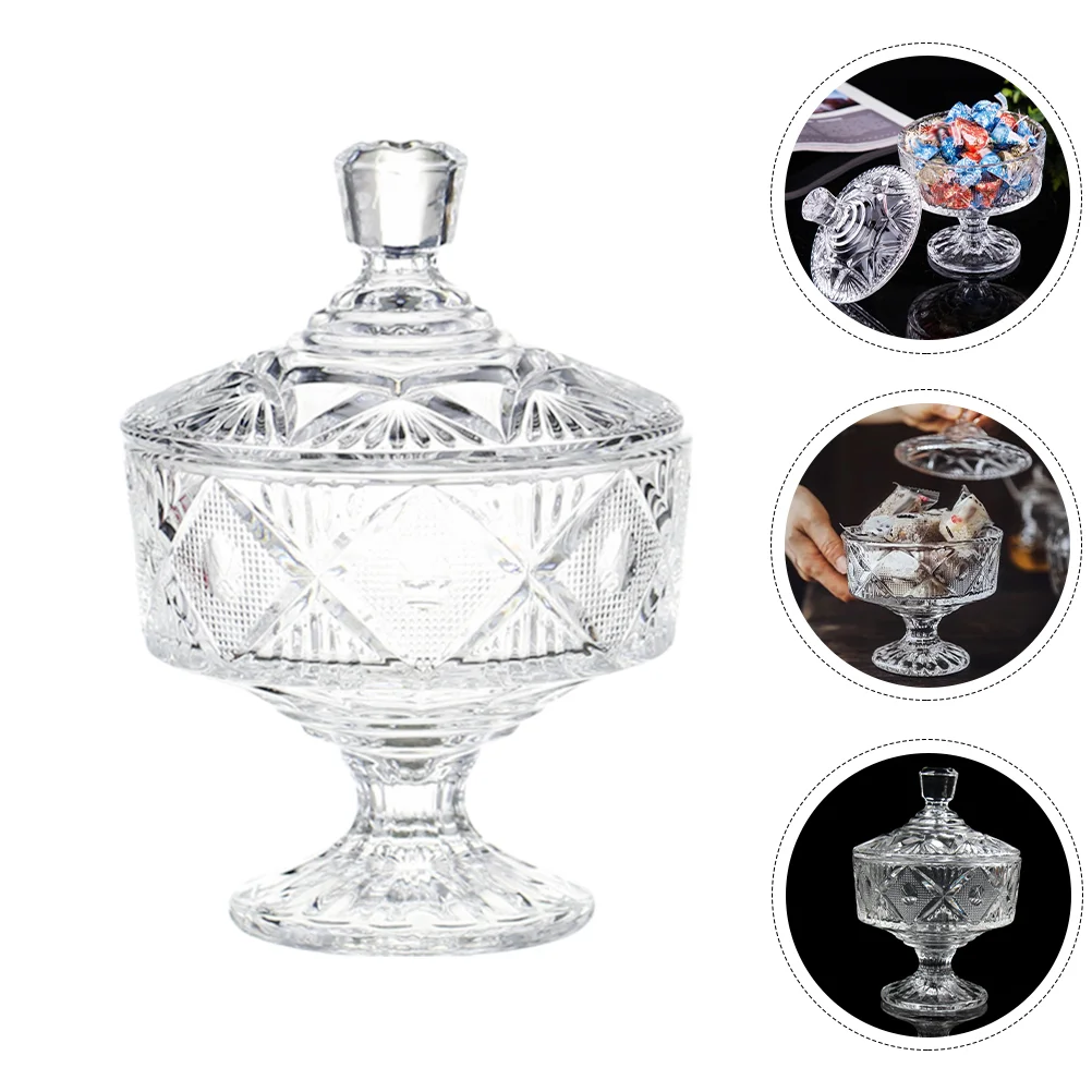 

Candy Jar Glass Crystal Dish Bowl Jewelry Withtotestorage Jars Box Holder Cookie Embossed Small Decorative Lid Canister