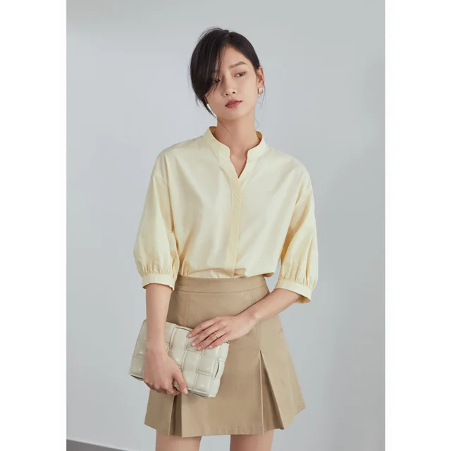 Women's Clothing Shirt Spring Yellow Shirt Korean Fashion Leisure Vintage 2023 NEW Female Chic Comfortable Casual Blouse Tops 1