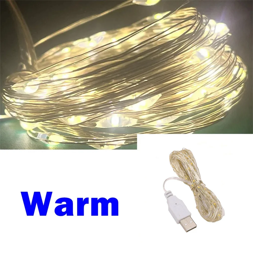 

USB светодиодный гирляндный светильник 20 м 200 светодиодов серебряный провод уличный гирлянда водонепроницаемые гирлянды для украшения рождественской свадьбы