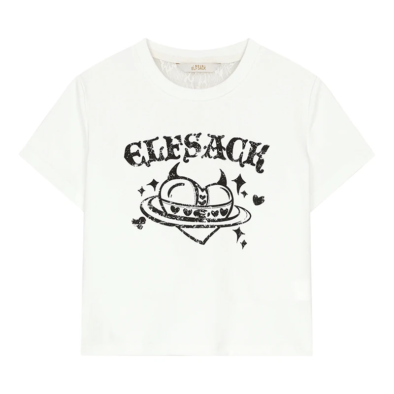 Укороченная футболка ELFSACK Devil Heart Print Fitted Baby Tee с круглым вырезом, 2 цвета (art.: 3920dab96f0d8) - 3920dab96f0d8