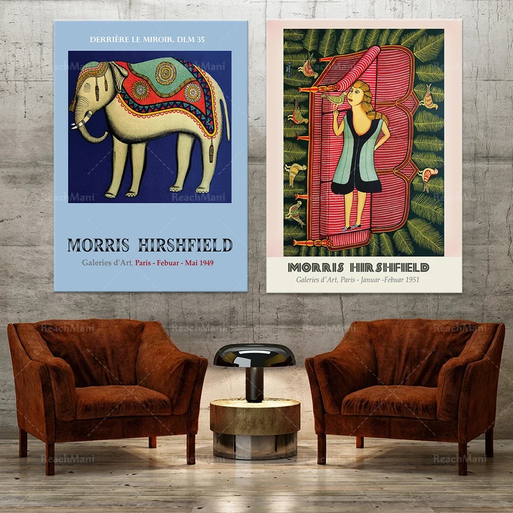 Плакат MORRIS HIRSHFIELD 1949 постер со слоном галерея 1951 художественный Девушка на диване