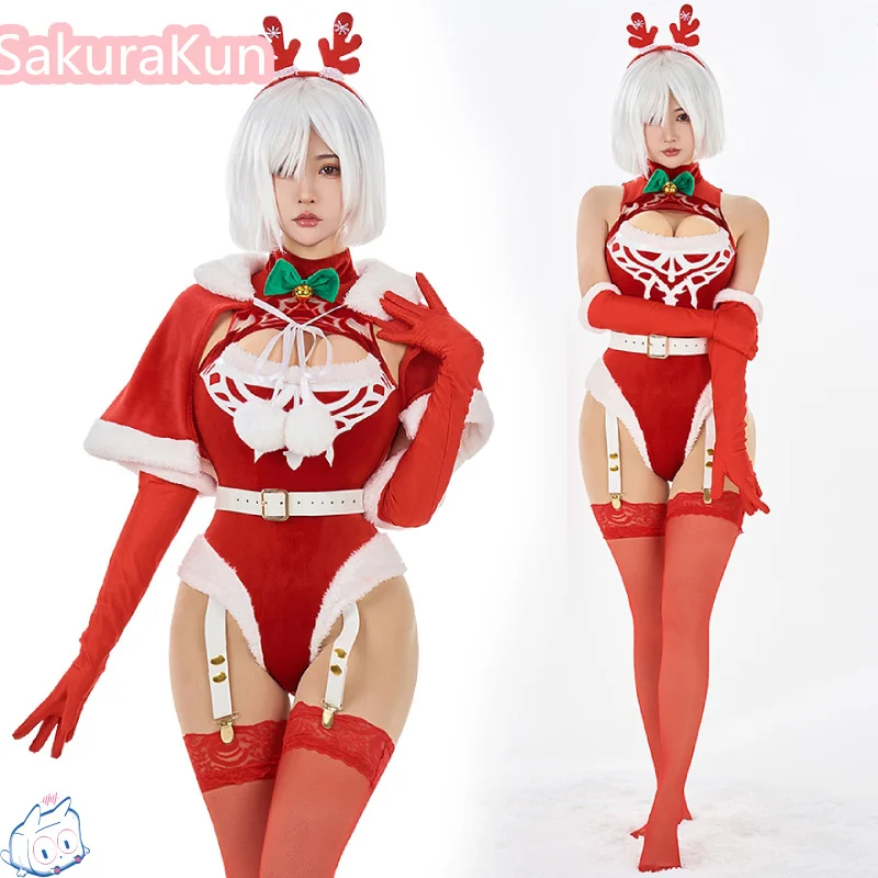 

NieR Role 2B Cosplay Costume Christmas Costume Red Jumpsuits NieR Cos Doujin Dress Full Set For Christmas Party