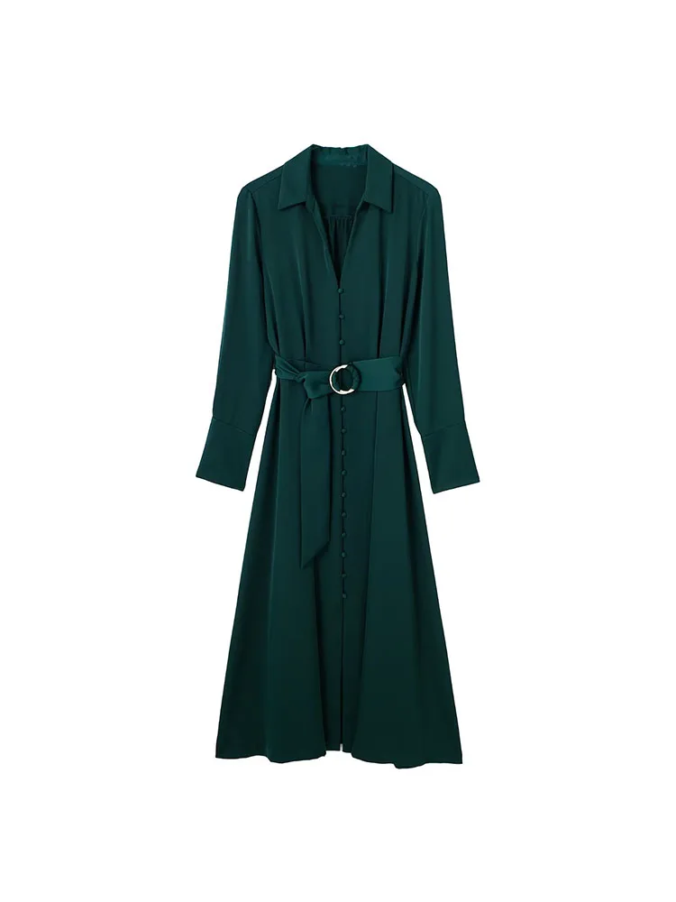 

Женское платье-рубашка с длинным рукавом, с поясом