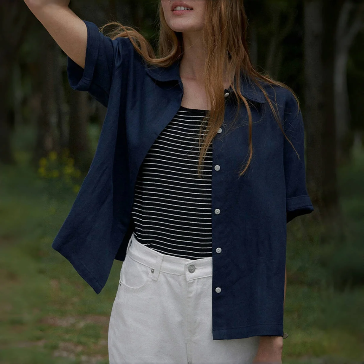 Повседневная рубашка из 100% льна женские топы простой стиль свободный отложной