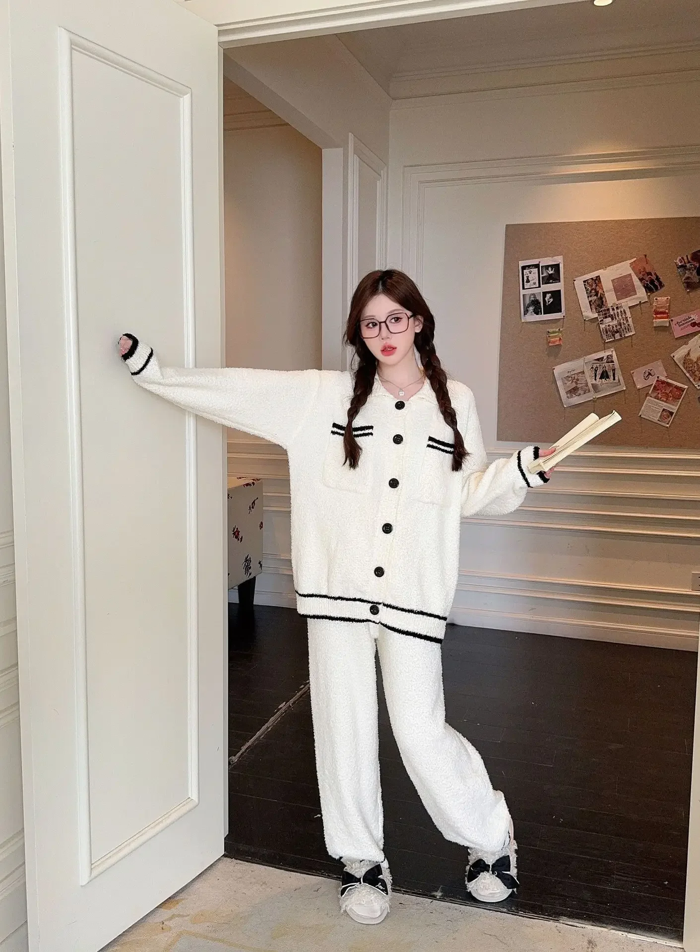 Утолщенные теплые женские пижамы с фланцем осень-зима удобная повседневная