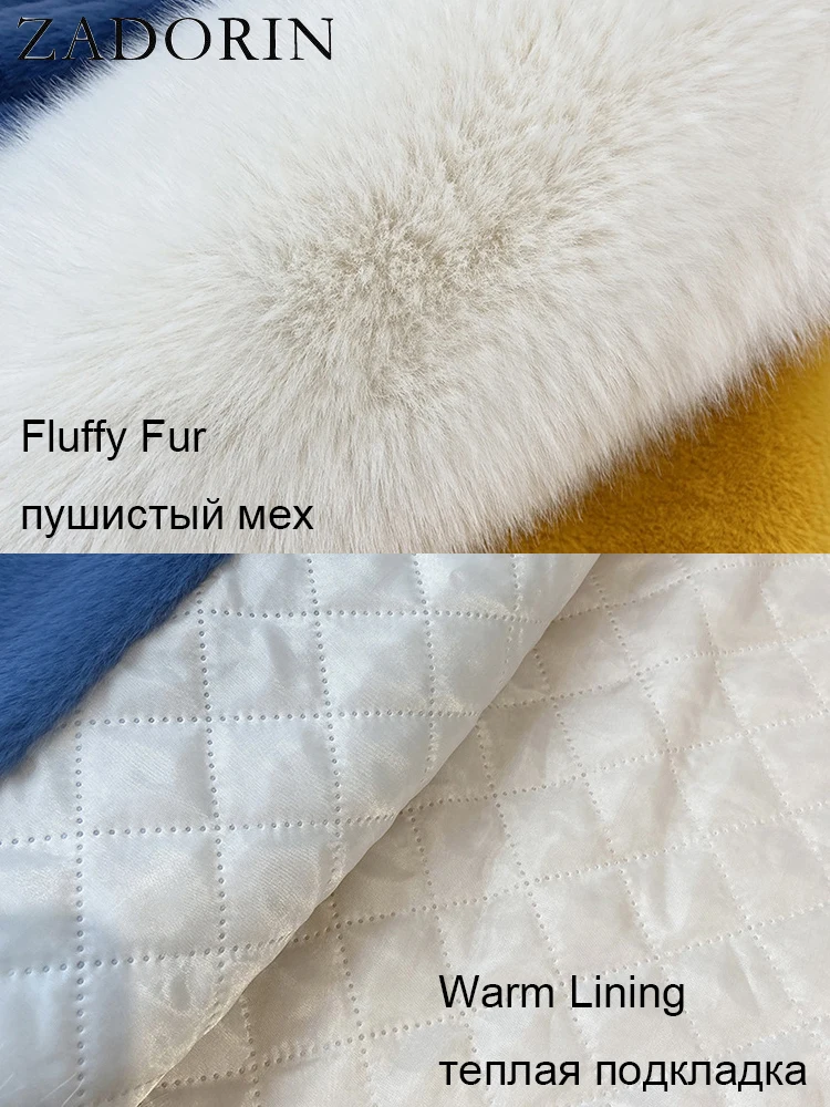 ZADORIN 2022 Winter Faux Fur Jackets for Women Furry Warm Splicing Contrast Color Blue Faux Fur Coat Long Jacket Cardigan Women images - 6