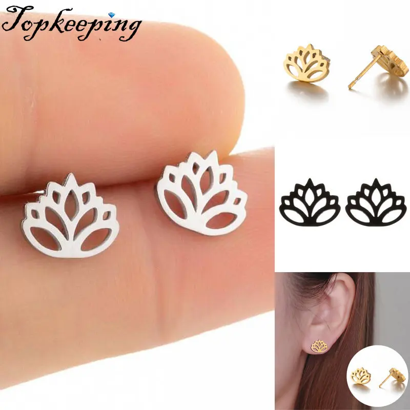 

Lotus Stainless Steel Earrings for Women Fashion Hollow Ear Piercing Jewelry Wedding Studs Pendientes 1Pair