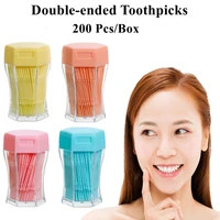 200 pcs food grade plastic double ended toothpick hexagonal bottle simple packaging dental care floss pick portable