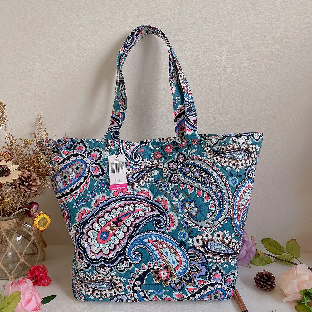 

VB New Environmentally Friendly Cotton Haymarket Paisley Jewel Pattern Large Beach Bag Travel Shoulder Handbag